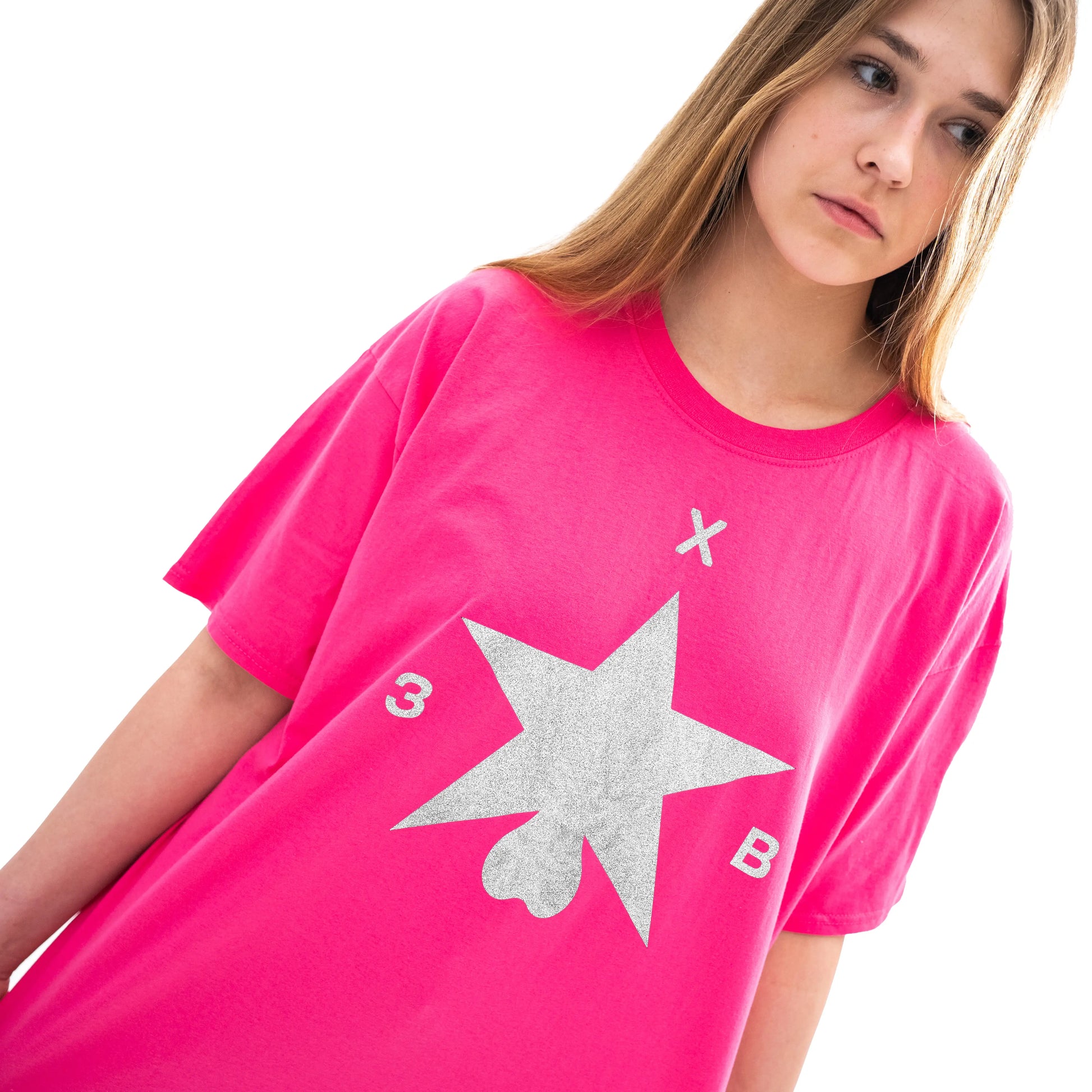 Футболка ХЗВ "Зірка з яйцями" Рожева зі сріблом зблизька